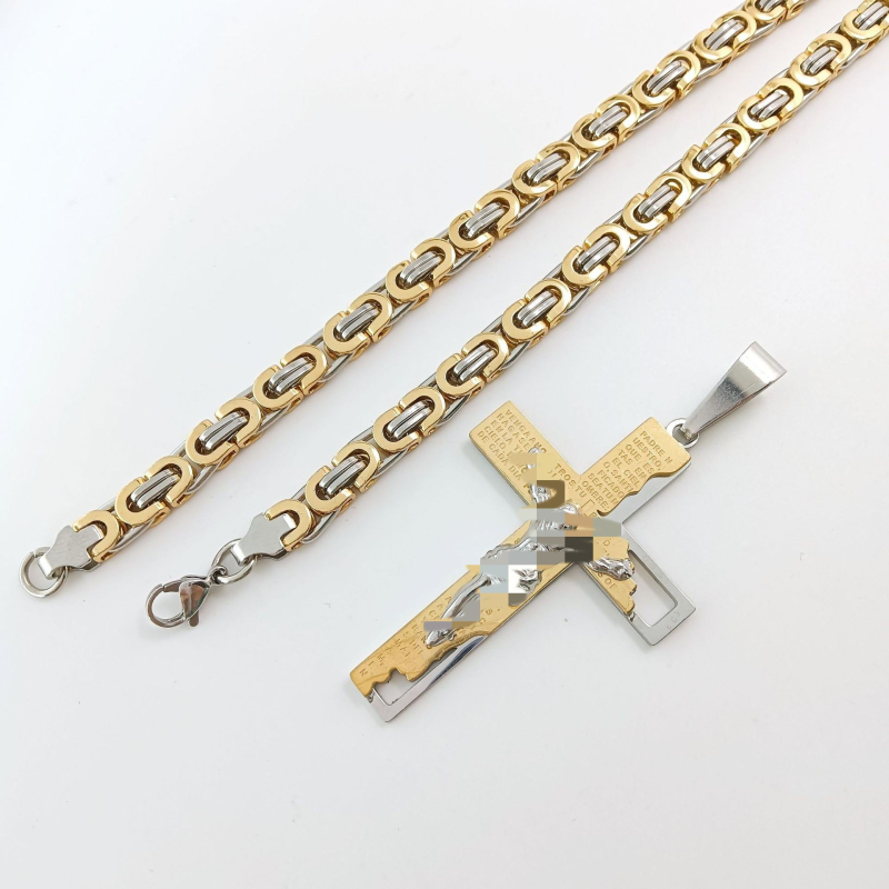 Limon nerūsējošā tērauda ģeometriska kaklarota ar diamanta krusta kulonu, elektroplatēta