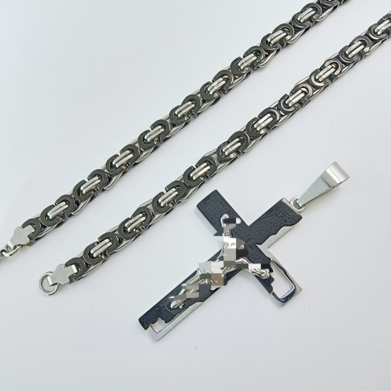 Limon nerūsējošā tērauda ģeometriska kaklarota ar diamanta krusta kulonu, elektroplatēta