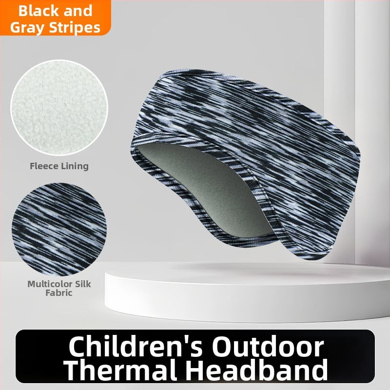 Vaikiška galvos juosta su dviejų sluoksnių flisio, ausų apsauga, dryžuotas raštas, poliesterio medžiaga, minimalistinis stilius