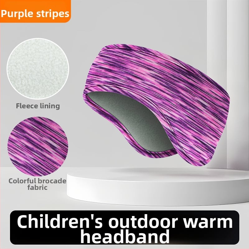 Vaikiška galvos juosta su dviejų sluoksnių flisio, ausų apsauga, dryžuotas raštas, poliesterio medžiaga, minimalistinis stilius