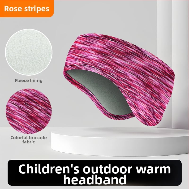Vaikiška galvos juosta su dviejų sluoksnių flisio, ausų apsauga, dryžuotas raštas, poliesterio medžiaga, minimalistinis stilius