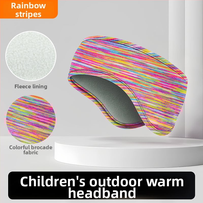 Vaikiška galvos juosta su dviejų sluoksnių flisio, ausų apsauga, dryžuotas raštas, poliesterio medžiaga, minimalistinis stilius