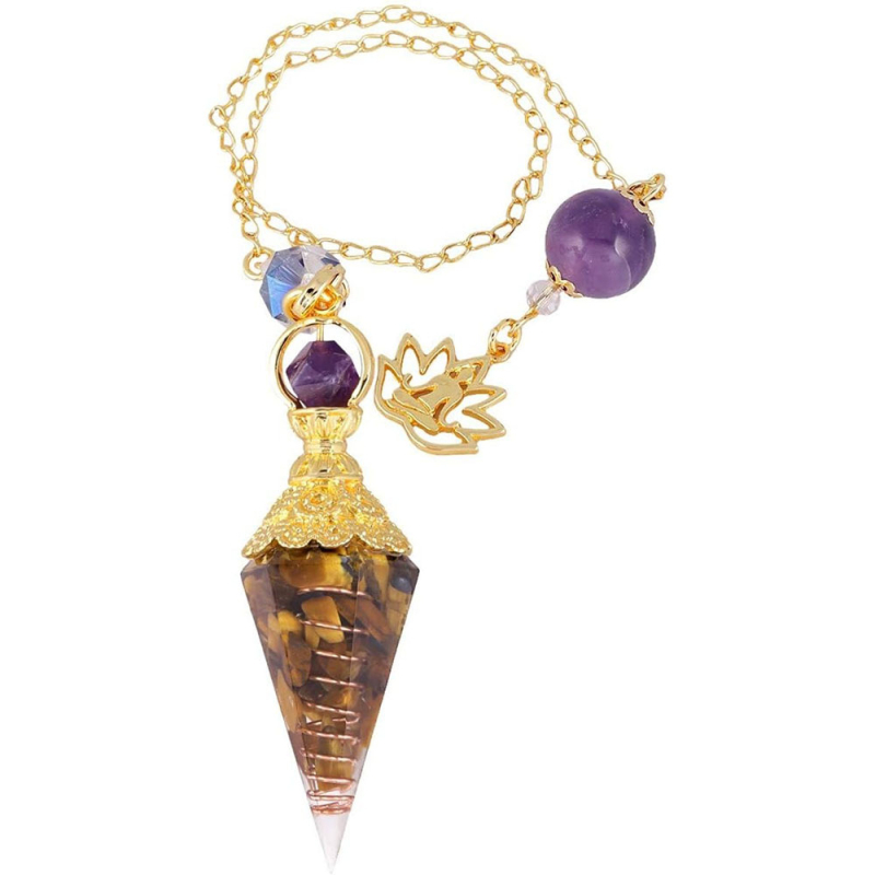 Kaklarotas kulons: sešstūrainas koniskās formas, sveķis ar dabīgām kristālu daļiņām, zelta pārklājums, Miaodi, Ziemas sezona 2025, moderns pilsētas stils