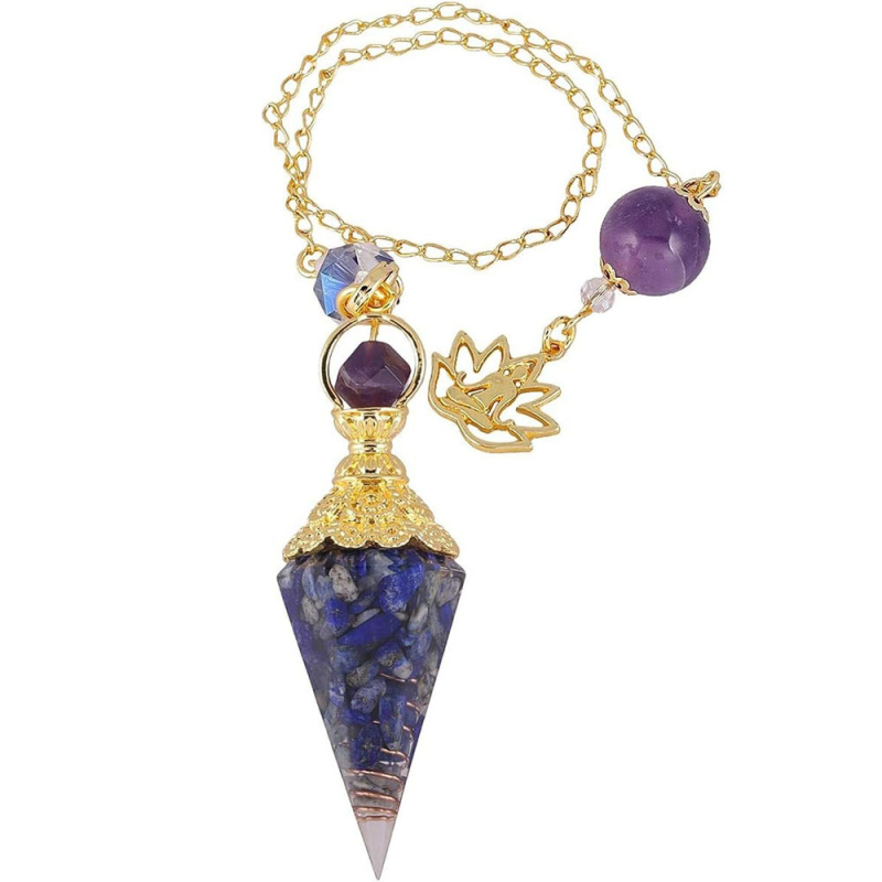 Kaklarotas kulons: sešstūrainas koniskās formas, sveķis ar dabīgām kristālu daļiņām, zelta pārklājums, Miaodi, Ziemas sezona 2025, moderns pilsētas stils