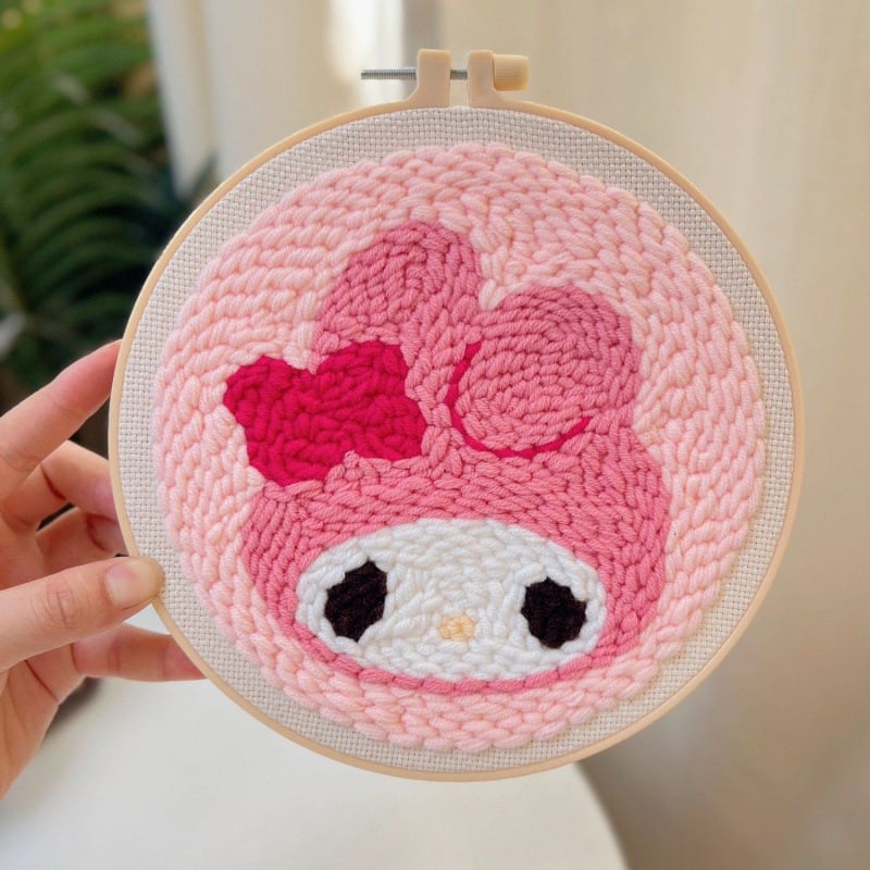 Σετ punch needle βελονιάς — Kuromi χαρακτήρας, χειροποίητο, DIY με μαλλί, μοντέρνος στυλ