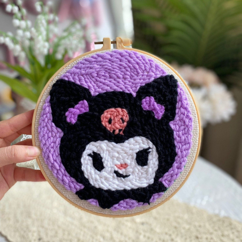 Σετ punch needle βελονιάς — Kuromi χαρακτήρας, χειροποίητο, DIY με μαλλί, μοντέρνος στυλ