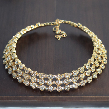 Kaklo karoliai su rhinestones, daugiasluoksnis krištolo dizainas, geometrinis stilius, Tetcan prekės ženklas, modelis XL-2003