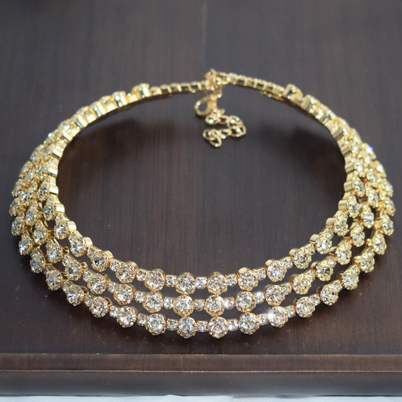 Kaklo karoliai su rhinestones, daugiasluoksnis krištolo dizainas, geometrinis stilius, Tetcan prekės ženklas, modelis XL-2003