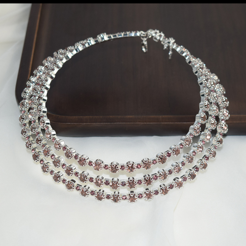 Kaklo karoliai su rhinestones, daugiasluoksnis krištolo dizainas, geometrinis stilius, Tetcan prekės ženklas, modelis XL-2003