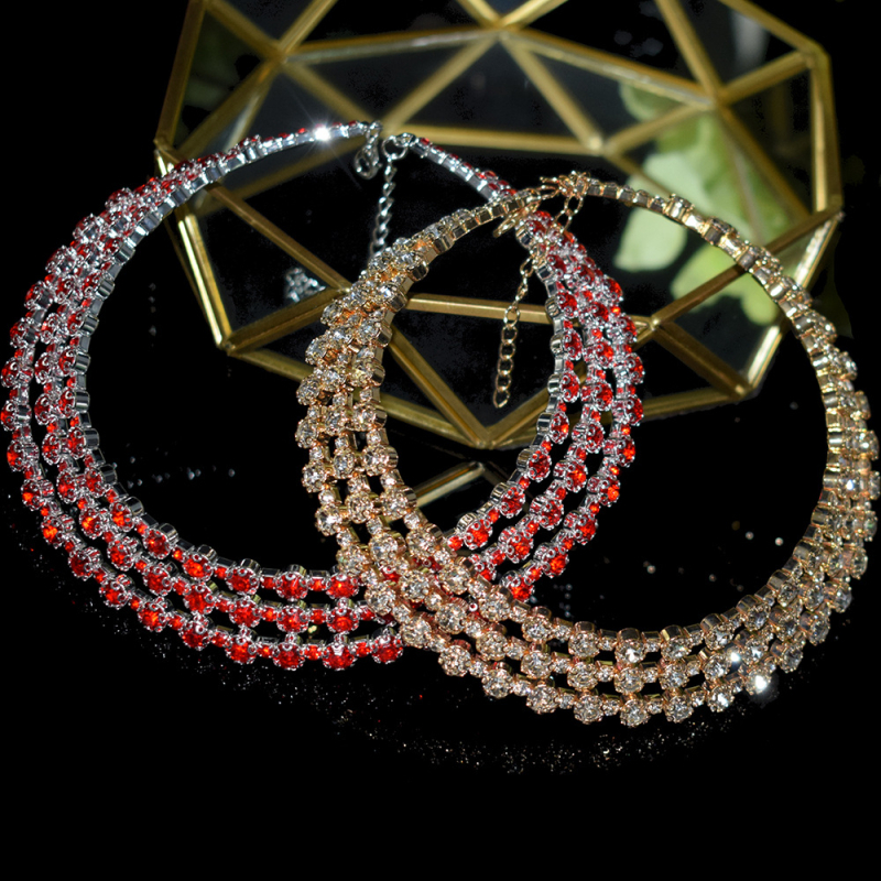 Kaklo karoliai su rhinestones, daugiasluoksnis krištolo dizainas, geometrinis stilius, Tetcan prekės ženklas, modelis XL-2003