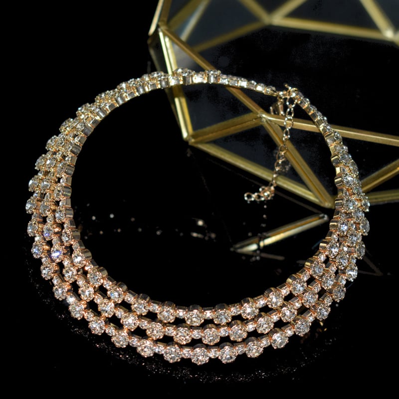 Kaklo karoliai su rhinestones, daugiasluoksnis krištolo dizainas, geometrinis stilius, Tetcan prekės ženklas, modelis XL-2003