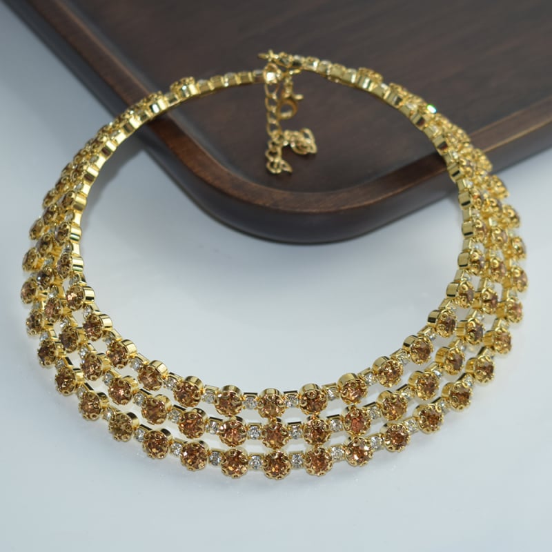 Kaklo karoliai su rhinestones, daugiasluoksnis krištolo dizainas, geometrinis stilius, Tetcan prekės ženklas, modelis XL-2003