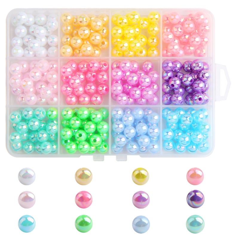 DIY akrilā apaļo pērlīšu komplekts — brīvas pērlītes, pārklājums ar cepšanas krāsu, baroka stils, cēls raksts, materiāls: plastmasa/resīns