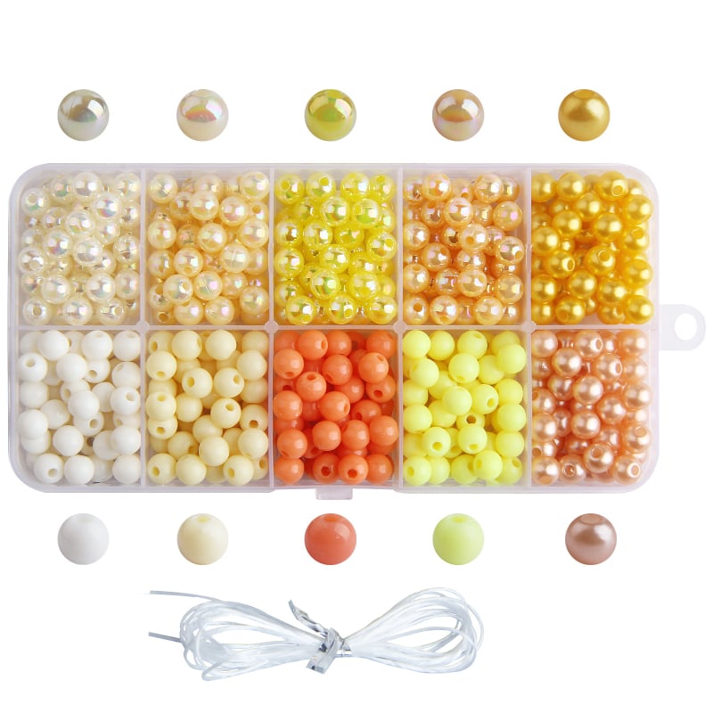 DIY akrilā apaļo pērlīšu komplekts — brīvas pērlītes, pārklājums ar cepšanas krāsu, baroka stils, cēls raksts, materiāls: plastmasa/resīns