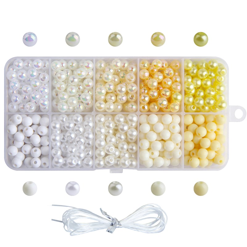 DIY akrilā apaļo pērlīšu komplekts — brīvas pērlītes, pārklājums ar cepšanas krāsu, baroka stils, cēls raksts, materiāls: plastmasa/resīns