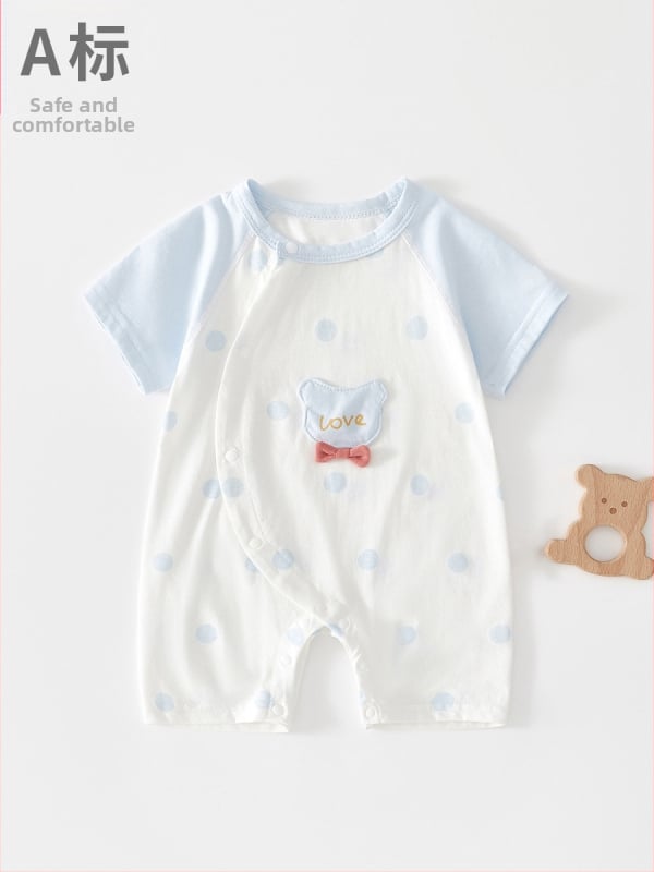 Zīdaiņa kokvilnas rompers ar īsiem piedurknēm, 100% kokvilna, slīpa aizdare