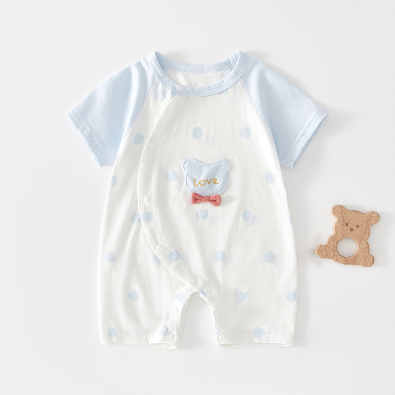 Zīdaiņa kokvilnas rompers ar īsiem piedurknēm, 100% kokvilna, slīpa aizdare