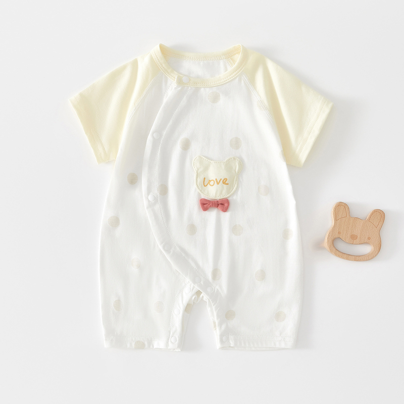 Zīdaiņa kokvilnas rompers ar īsiem piedurknēm, 100% kokvilna, slīpa aizdare