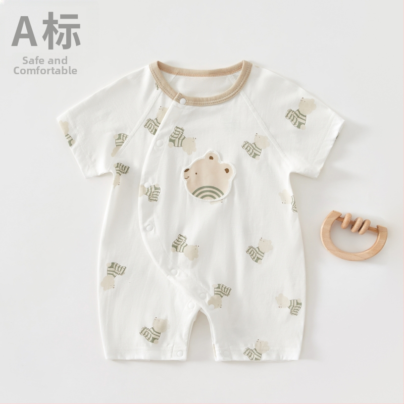 Zīdaiņa kokvilnas rompers ar īsiem piedurknēm, 100% kokvilna, slīpa aizdare