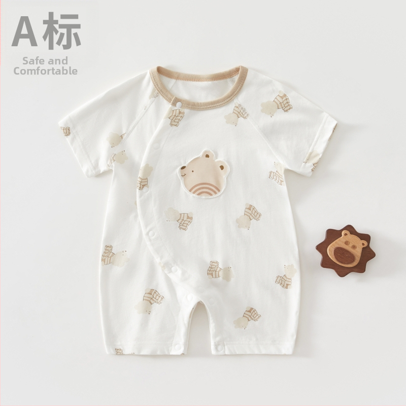 Zīdaiņa kokvilnas rompers ar īsiem piedurknēm, 100% kokvilna, slīpa aizdare