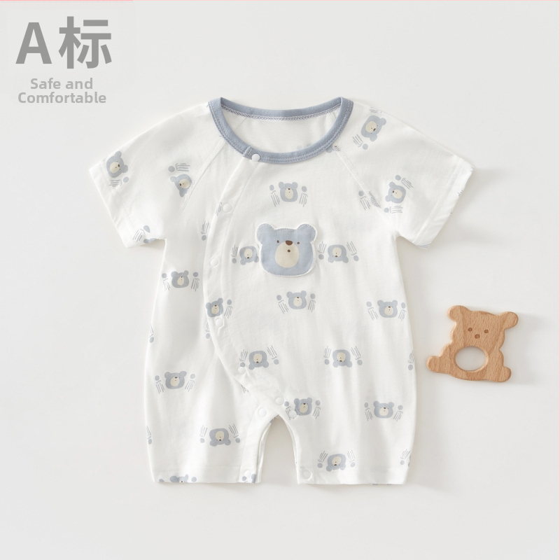 Zīdaiņa kokvilnas rompers ar īsiem piedurknēm, 100% kokvilna, slīpa aizdare