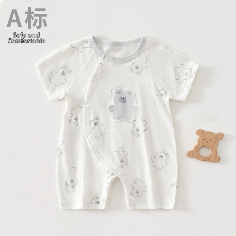 Zīdaiņa kokvilnas rompers ar īsiem piedurknēm, 100% kokvilna, slīpa aizdare