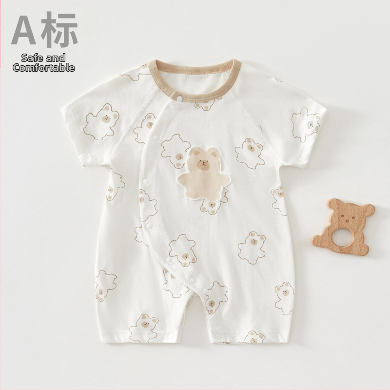 Zīdaiņa kokvilnas rompers ar īsiem piedurknēm, 100% kokvilna, slīpa aizdare
