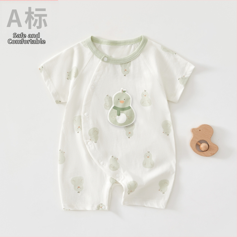 Zīdaiņa kokvilnas rompers ar īsiem piedurknēm, 100% kokvilna, slīpa aizdare