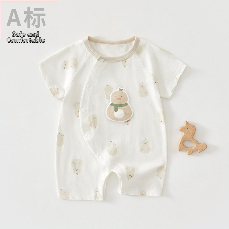 Zīdaiņa kokvilnas rompers ar īsiem piedurknēm, 100% kokvilna, slīpa aizdare