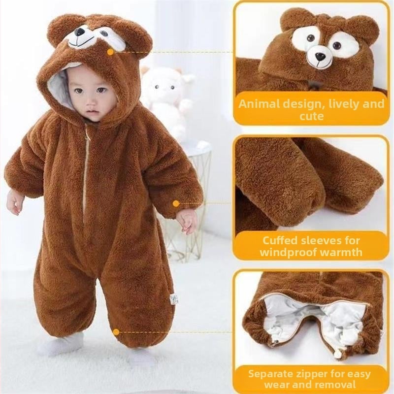 Ziemas jumpsuits bebeļiem un maziem bērniem ar flīsa oderējumu – garās piedurknes, biezs materiāls, 100% atjaunota celulozes šķiedra, AIYJY, vecums 1–3 gadi