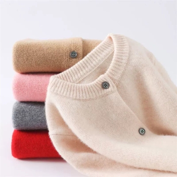 Vaikų megztas kardiganas iš triušių kailio, storas, su apvaliu kaklu, ilgomis rankovėmis, naujagimiams 0–12 mėnesių