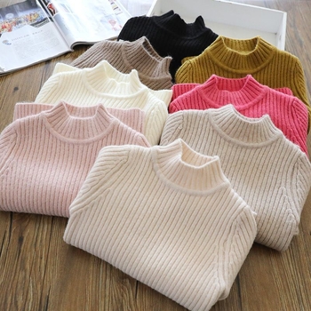 Bērnu biezi adīts džemperis, korejiešu stilā, pusaugstā kakla, garas piedurknes, 60% poliesteris, ziema, vecumam 3–8 gadi