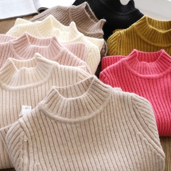 Bērnu biezi adīts džemperis, korejiešu stilā, pusaugstā kakla, garas piedurknes, 60% poliesteris, ziema, vecumam 3–8 gadi