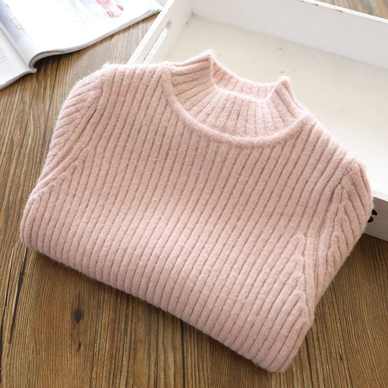 Bērnu biezi adīts džemperis, korejiešu stilā, pusaugstā kakla, garas piedurknes, 60% poliesteris, ziema, vecumam 3–8 gadi