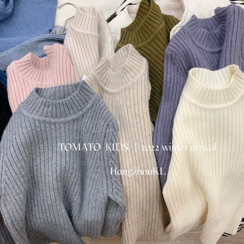 Bērnu biezi adīts džemperis, korejiešu stilā, pusaugstā kakla, garas piedurknes, 60% poliesteris, ziema, vecumam 3–8 gadi