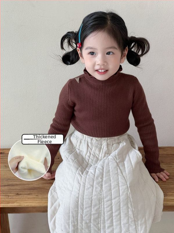 Vaikų megztinis su fliso pamušalu, unisex, ilgos rankovės, apvali kaklo linija, stores megztinis