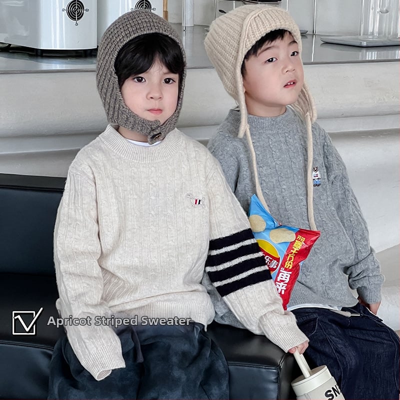 Bērnu vilnas džemperis korejiešu stilā, apaļu kakla, garas piedurknes, vienkrāsains raksts, 3–8 gadiem, ziema