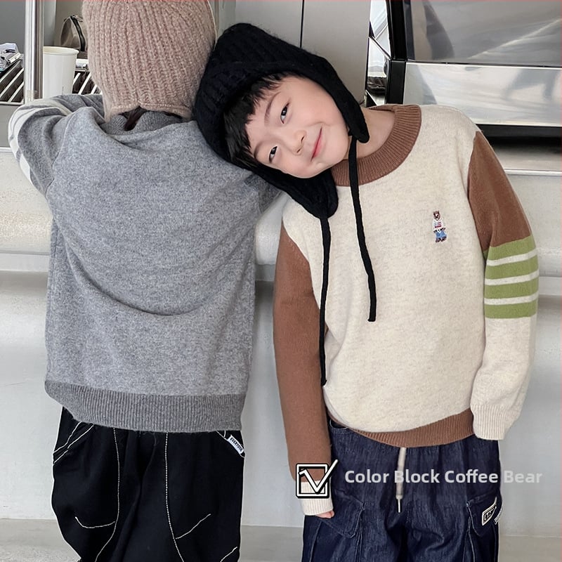 Bērnu vilnas džemperis korejiešu stilā, apaļu kakla, garas piedurknes, vienkrāsains raksts, 3–8 gadiem, ziema