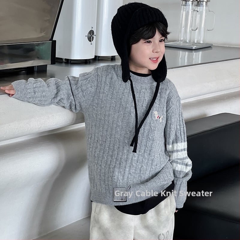 Bērnu vilnas džemperis korejiešu stilā, apaļu kakla, garas piedurknes, vienkrāsains raksts, 3–8 gadiem, ziema