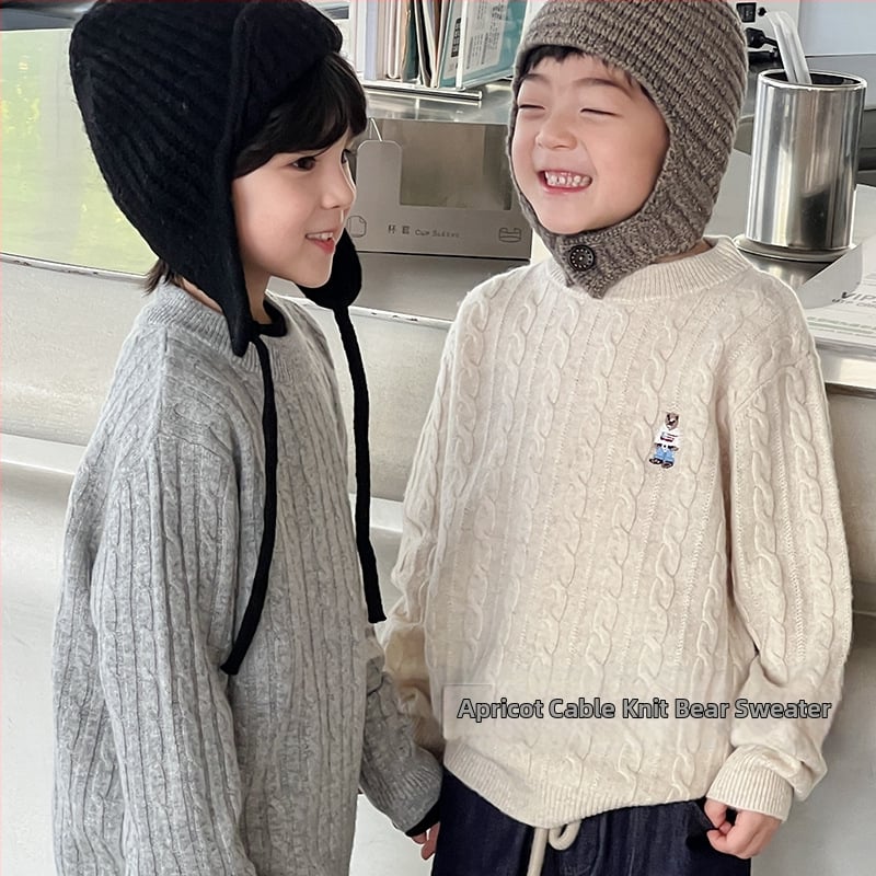 Bērnu vilnas džemperis korejiešu stilā, apaļu kakla, garas piedurknes, vienkrāsains raksts, 3–8 gadiem, ziema