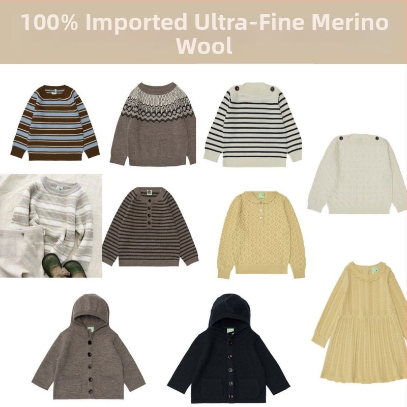 Bērnu vilnas džemperis ar kapuci, 100% vilna, vecums 1–3 gadi, garas piedurknes, apaļš kakla izgriezums