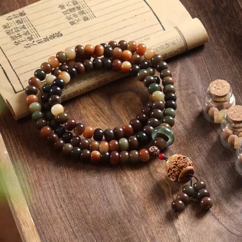 108 Bodhi sēklu rokassprādze, etniskā stila, dabiska un pulēta ražošana, daļēji roku darbs un daļēji mehāniska