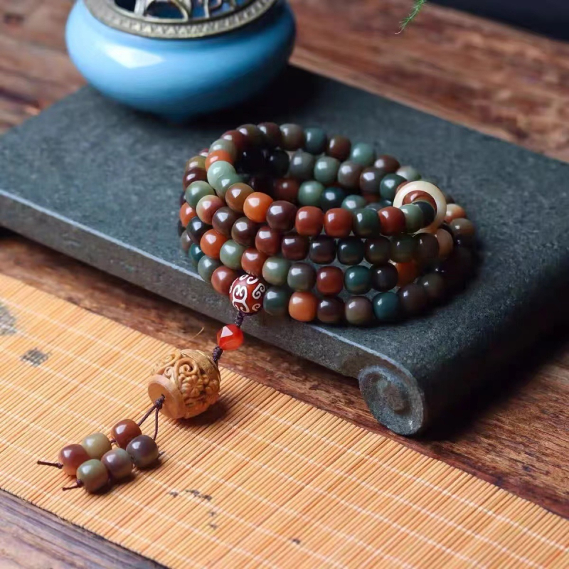 108 Bodhi sēklu rokassprādze, etniskā stila, dabiska un pulēta ražošana, daļēji roku darbs un daļēji mehāniska