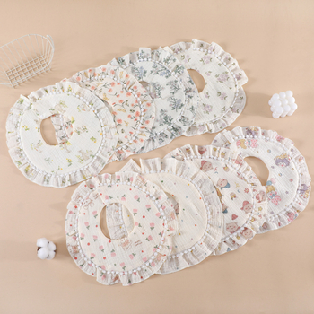 Bērnu lakatiņš ar mežģīni, 6 slāņu kokvilnas gáze, ūdensizturīgs, bērniem 0–1 gads, Elegant