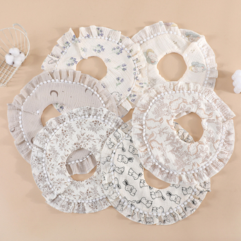 Bērnu lakatiņš ar mežģīni, 6 slāņu kokvilnas gáze, ūdensizturīgs, bērniem 0–1 gads, Elegant