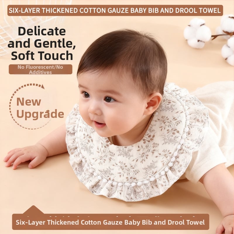 Bērnu lakatiņš ar mežģīni, 6 slāņu kokvilnas gáze, ūdensizturīgs, bērniem 0–1 gads, Elegant