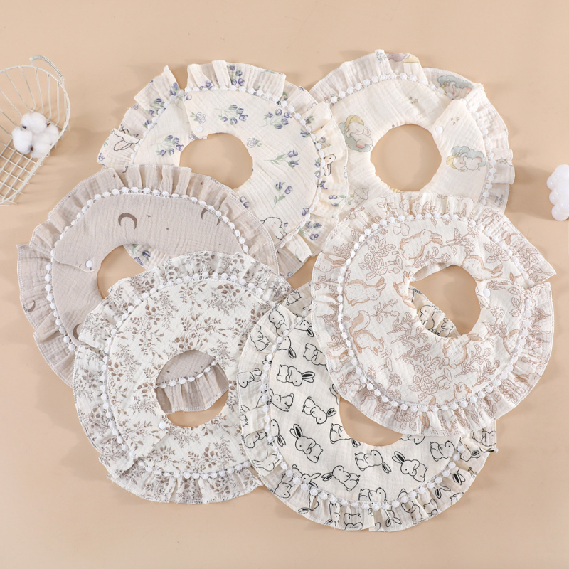 Bērnu lakatiņš ar mežģīni, 6 slāņu kokvilnas gáze, ūdensizturīgs, bērniem 0–1 gads, Elegant