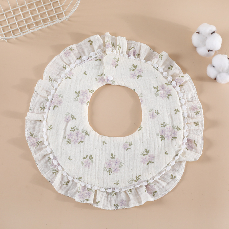 Bērnu lakatiņš ar mežģīni, 6 slāņu kokvilnas gáze, ūdensizturīgs, bērniem 0–1 gads, Elegant