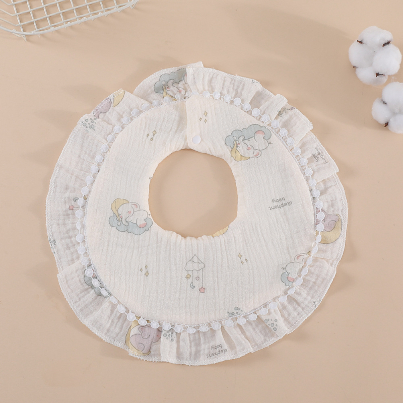 Bērnu lakatiņš ar mežģīni, 6 slāņu kokvilnas gáze, ūdensizturīgs, bērniem 0–1 gads, Elegant