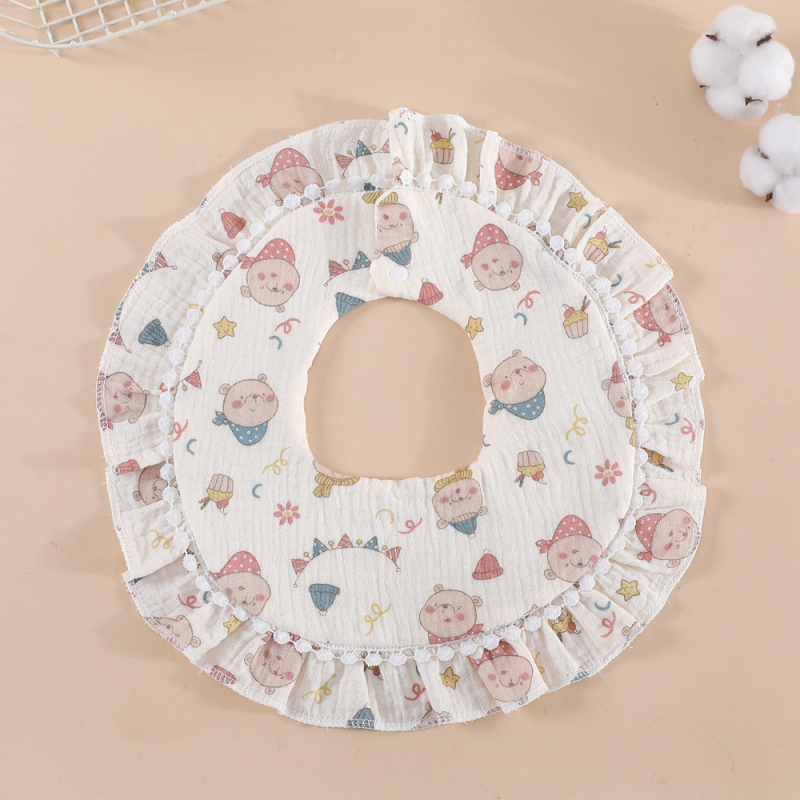 Bērnu lakatiņš ar mežģīni, 6 slāņu kokvilnas gáze, ūdensizturīgs, bērniem 0–1 gads, Elegant